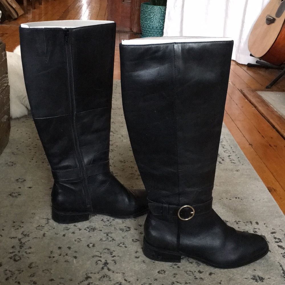 Tall black leather boots